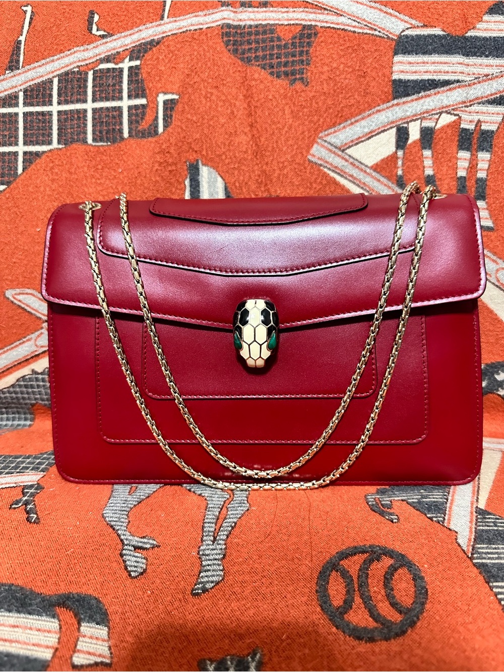 Bvlgari ❤️🌟Serpenti Forever Red Leather Shoulder Bag w/ Iconic Snakehead Clasp⭐️